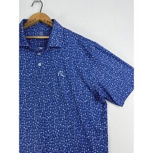 Rhoback Mens XXL Blue Cocktail Print Performance Golf Polo Shirt Short Sleeve